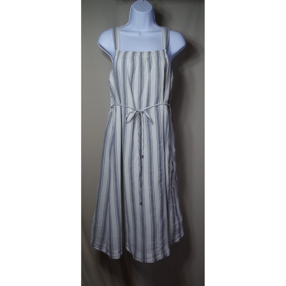 Liz Lange Large Maternity Blue White Striped Cotton Midi Dress Sleeveless - Picture 2 of 5